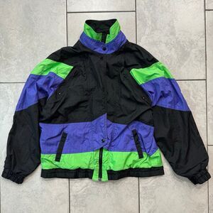 Vintage 90s Colin Retro Ski Windbreaker Full Zip Jacket Womens Size M Green Blk